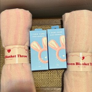 I Dew Care Bunny Headband and Blanket Set Bundle